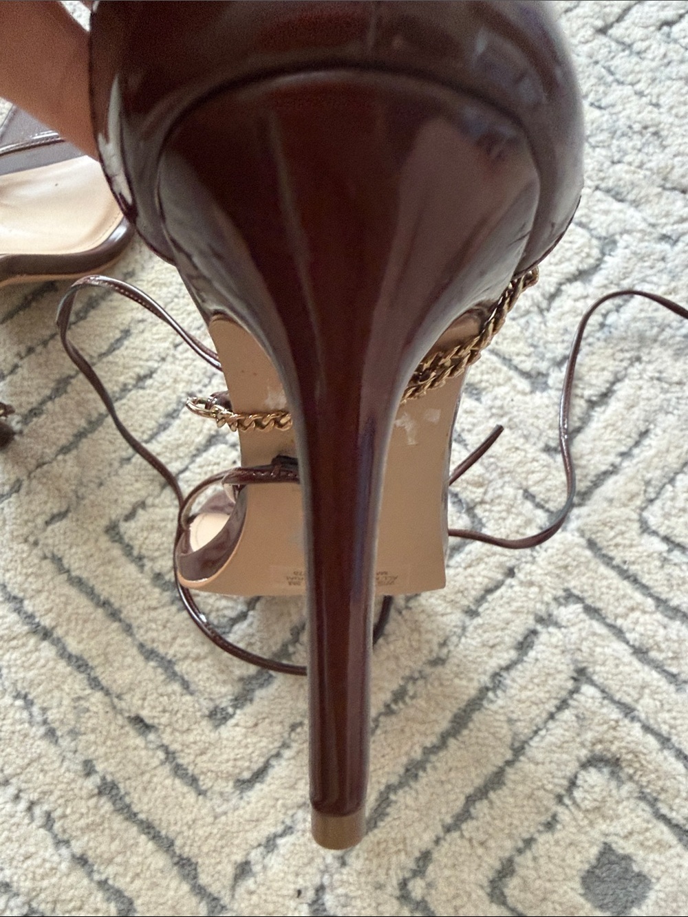 Steve Madden Brown Patent wrap around Chain-Ankle Stiletto Sandals - Picture 7 of 11